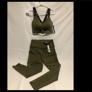 Ivy Park x Adidas x Peloton power tight leggings and BR Tape Bra, medium, olive